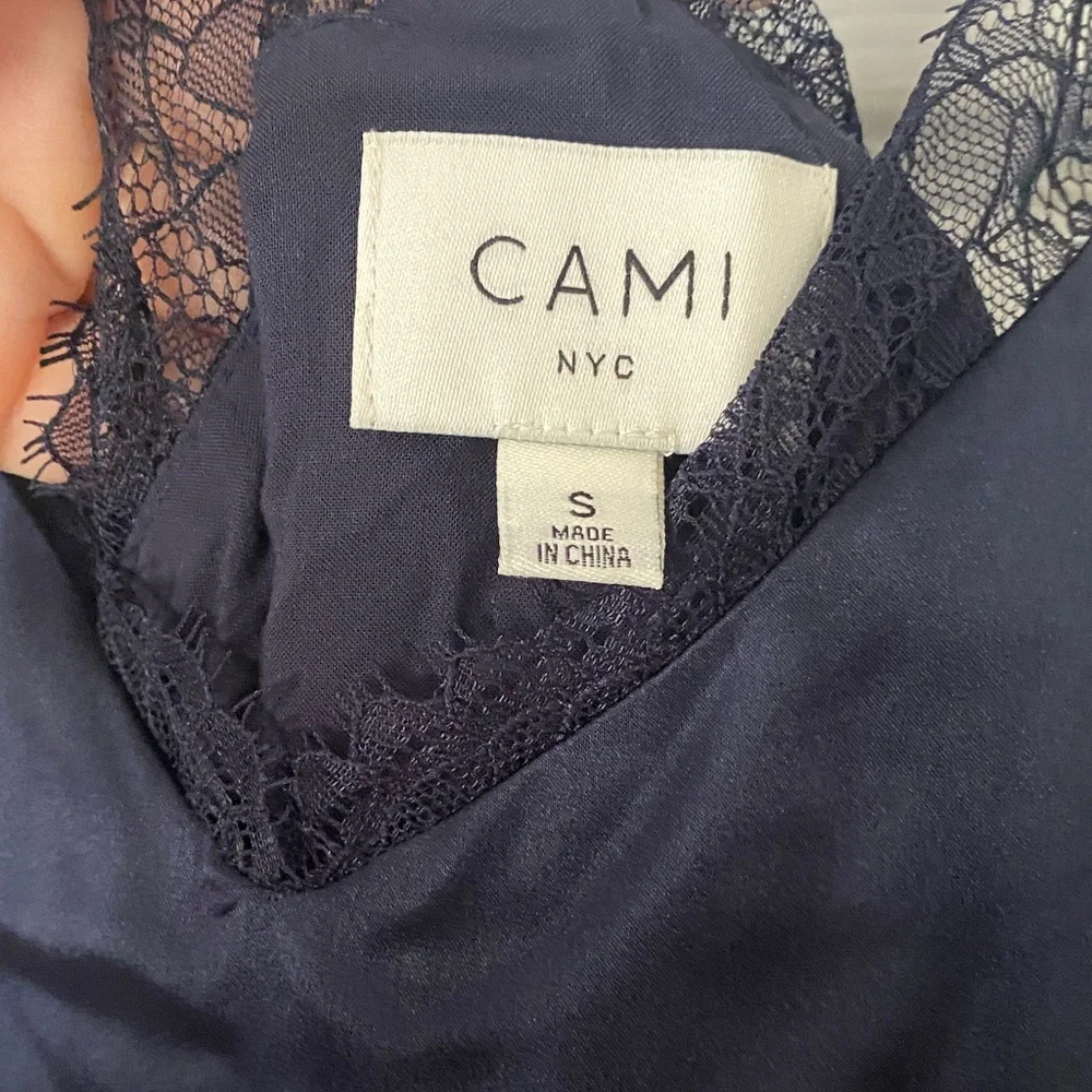 CAMI NYC Navy Silk Lace Trim Cami Top - Picture 2 of 5